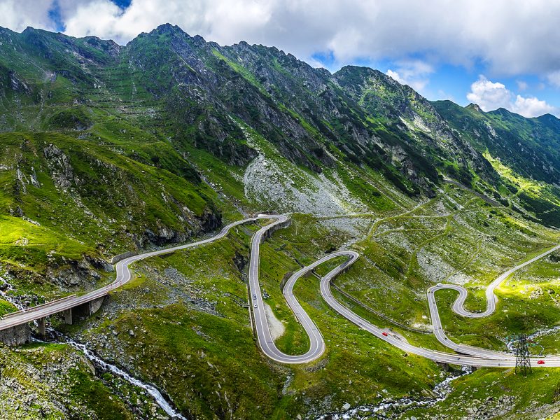 wonderful mountain scenery. mountain road with perfect blue sky. creative image. Transfagarasan highway, the most beautiful road in Europe, Romania Transfagasrasan road, Ridge Fagaras
